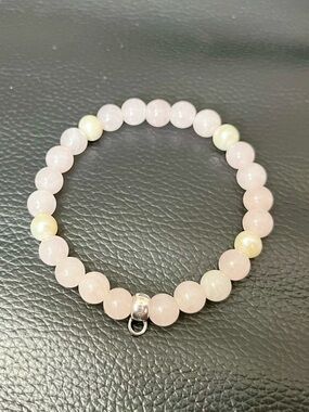 Thomas Sabo 6mm Rose Quartz FW Pearl Beaded Stretch Bracelet Sterling Silver